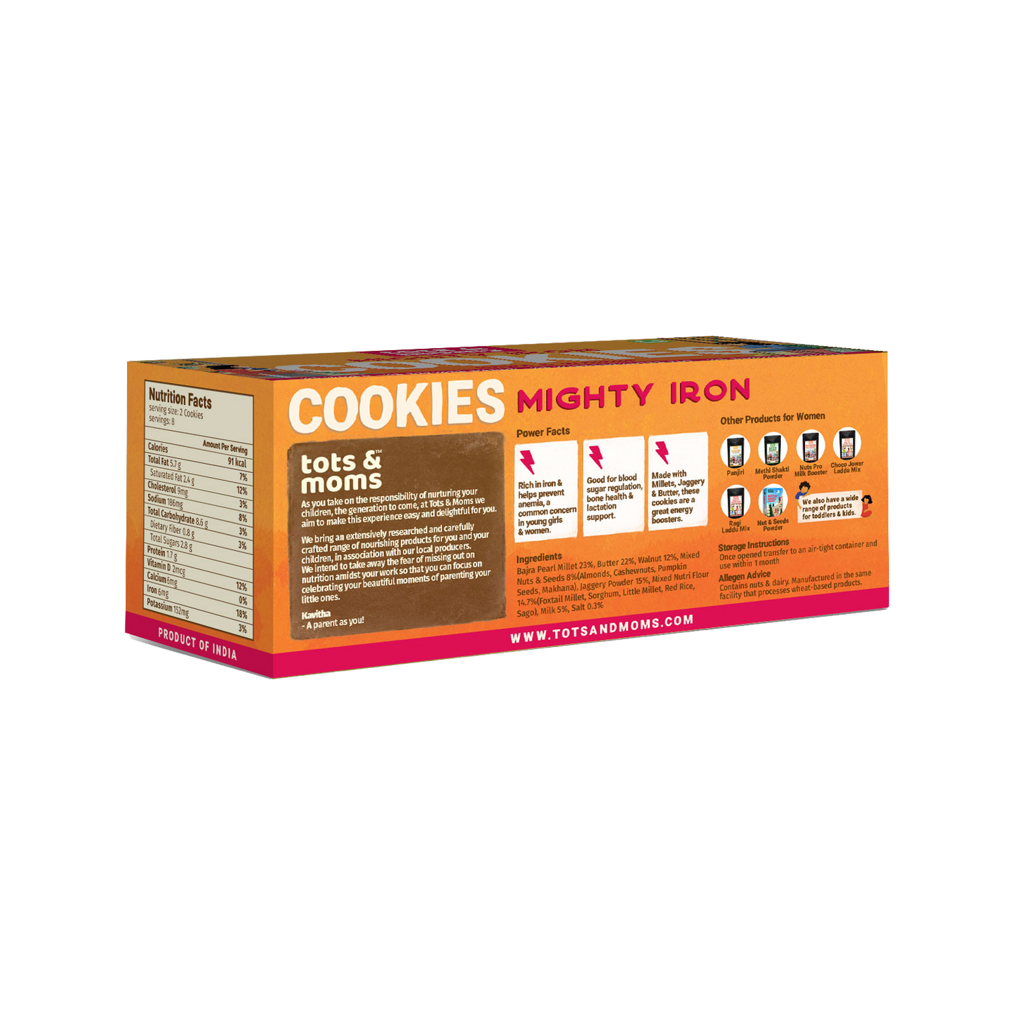 Healthy & Nutritional Mighty Iron Cookies for Moms - Bajra & Walnut - Pack of 2 - 150g Each