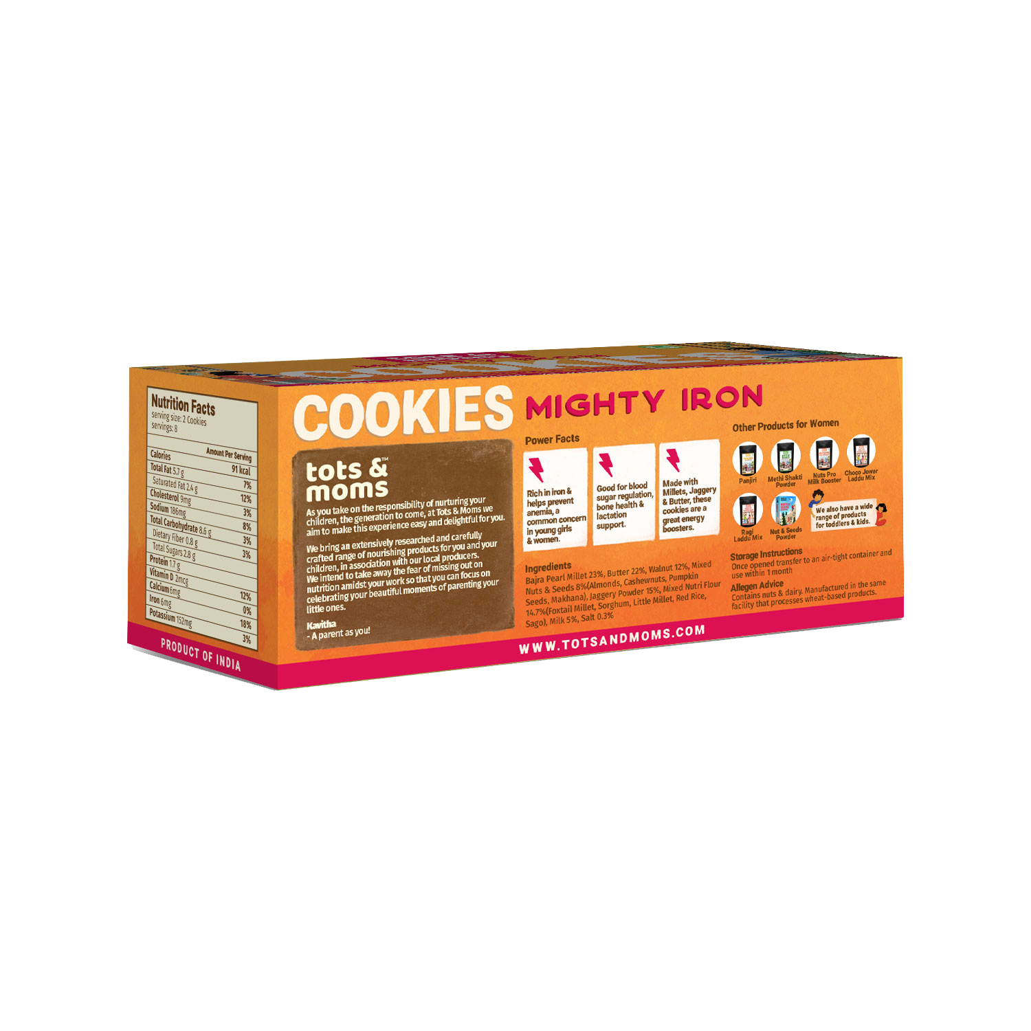 Healthy & Nutritional Mighty Iron Cookies for Moms - Bajra & Walnut - Pack of 2 - 150g Each