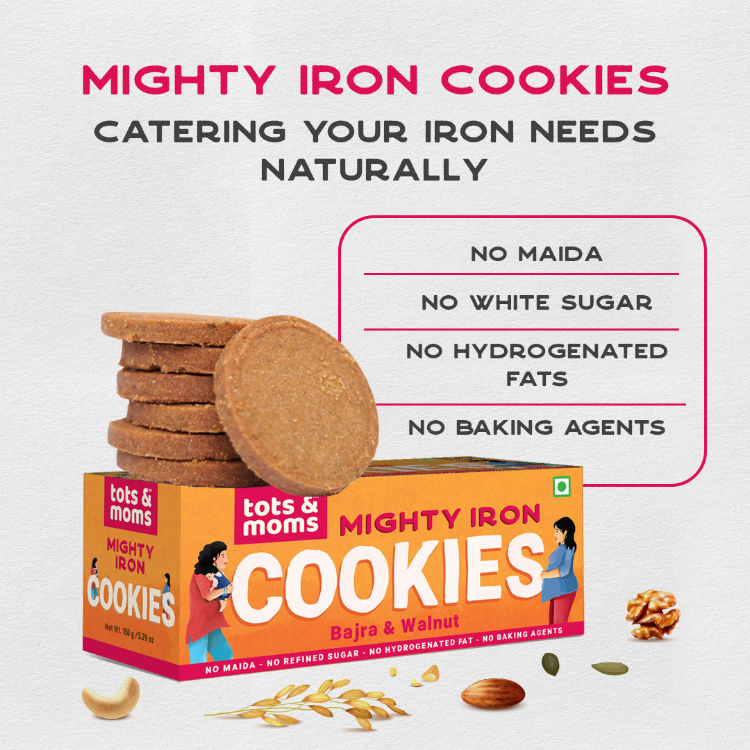 Healthy & Nutritional Mighty Iron Cookies for Moms - Bajra & Walnut - Pack of 2 - 150g Each