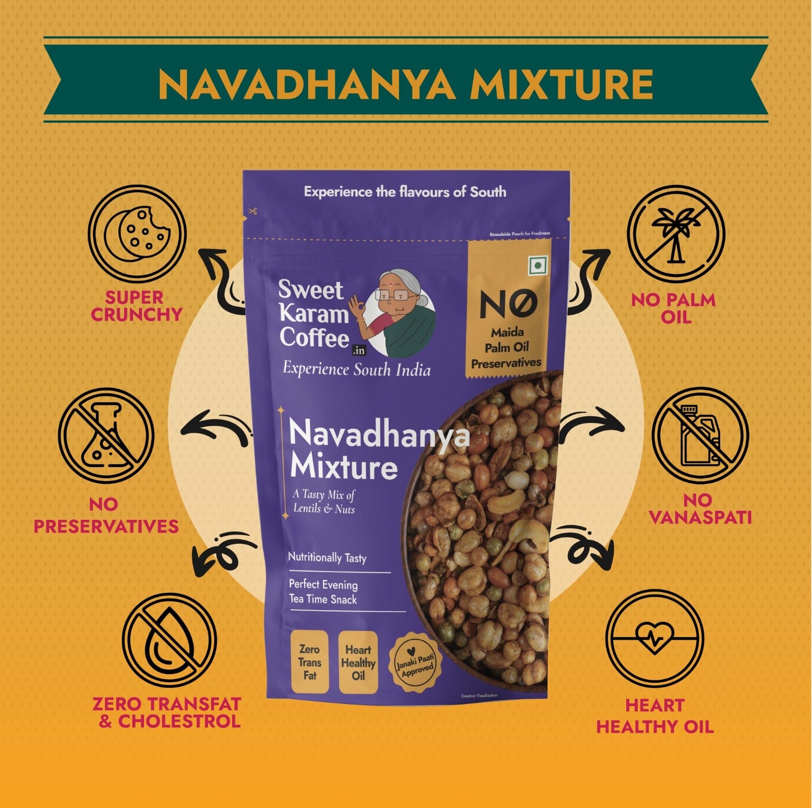Sweet Karam Coffee Navadhanya Mixture - 180 gms - Veeha Foods