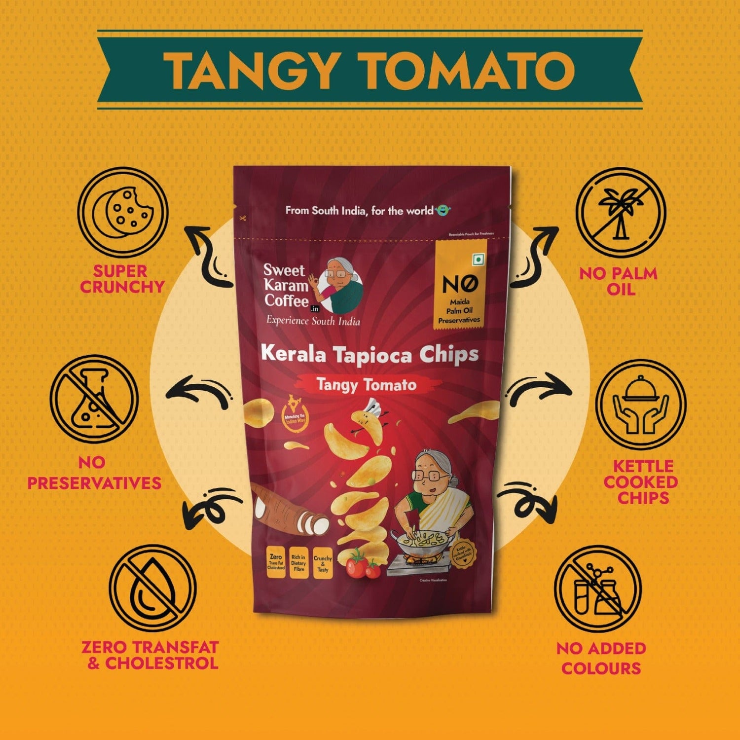 Kerala Tapioca (Kappa) Chips - Tangy Tomato