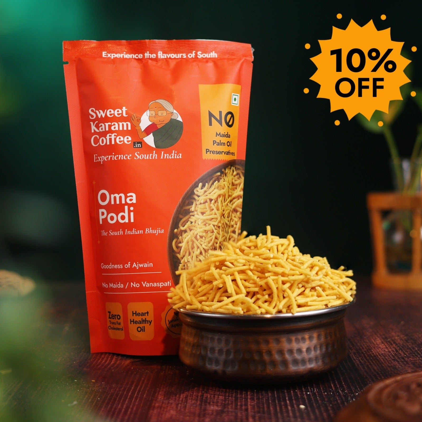 Sweet Karam Coffee Oma Podi - South Indian Bhujia - 190 gms - Veeha Foods