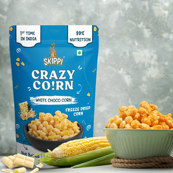 White Choco Skippi (2 Packs) Crispy Crazy Corn Kernels , Freeze Dried Sweet Corn in Pack of 2