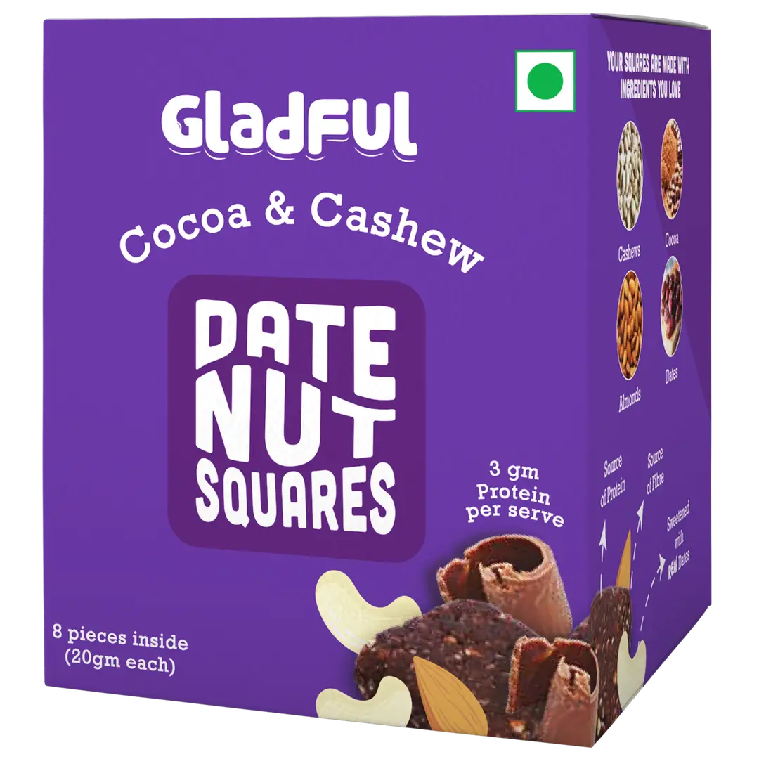 Gladful Date Nut Squares Cocoa and Cashew - 8 Bars