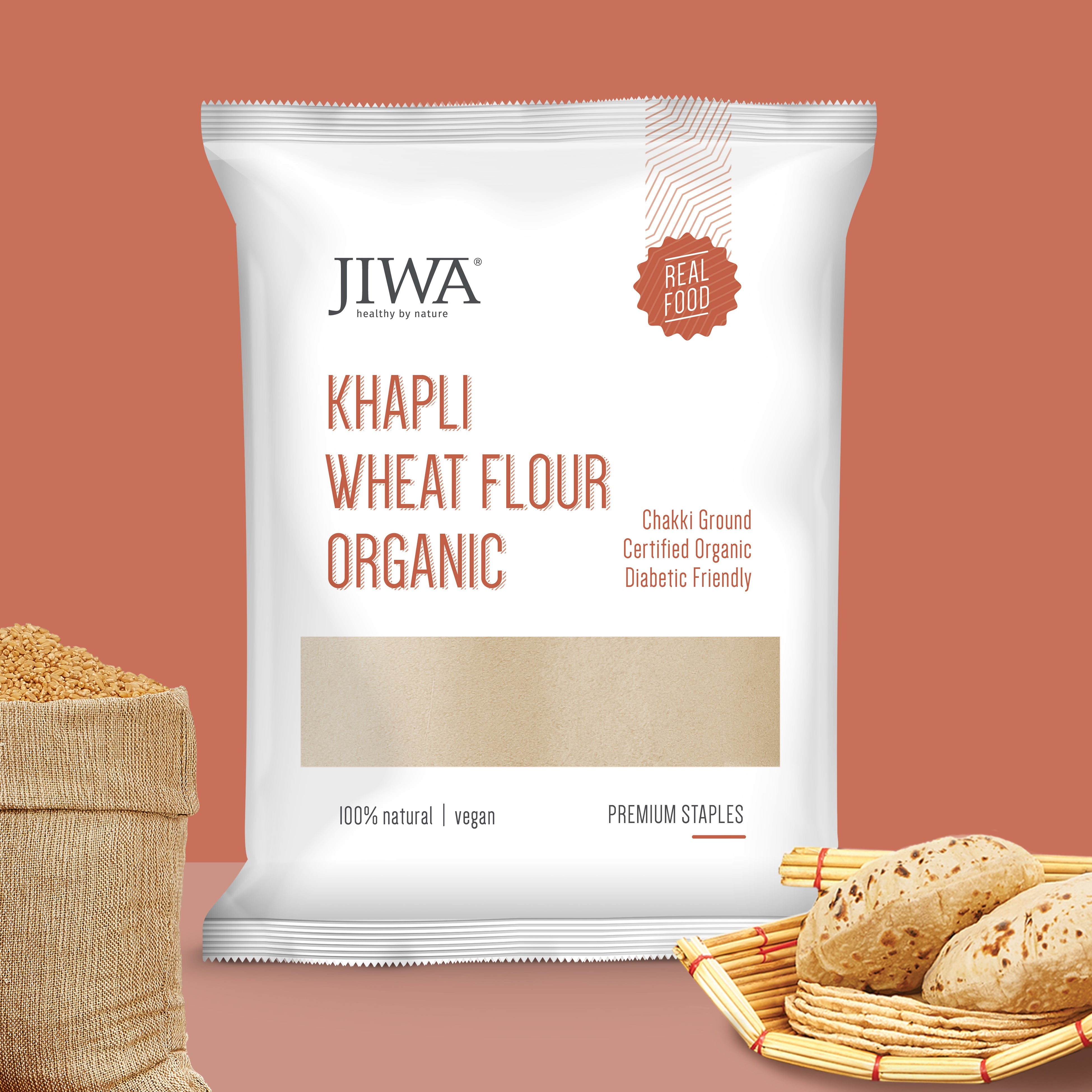 Jiwa Organic Khapli Wheat Flour - 1 kg - Veeha Foods
