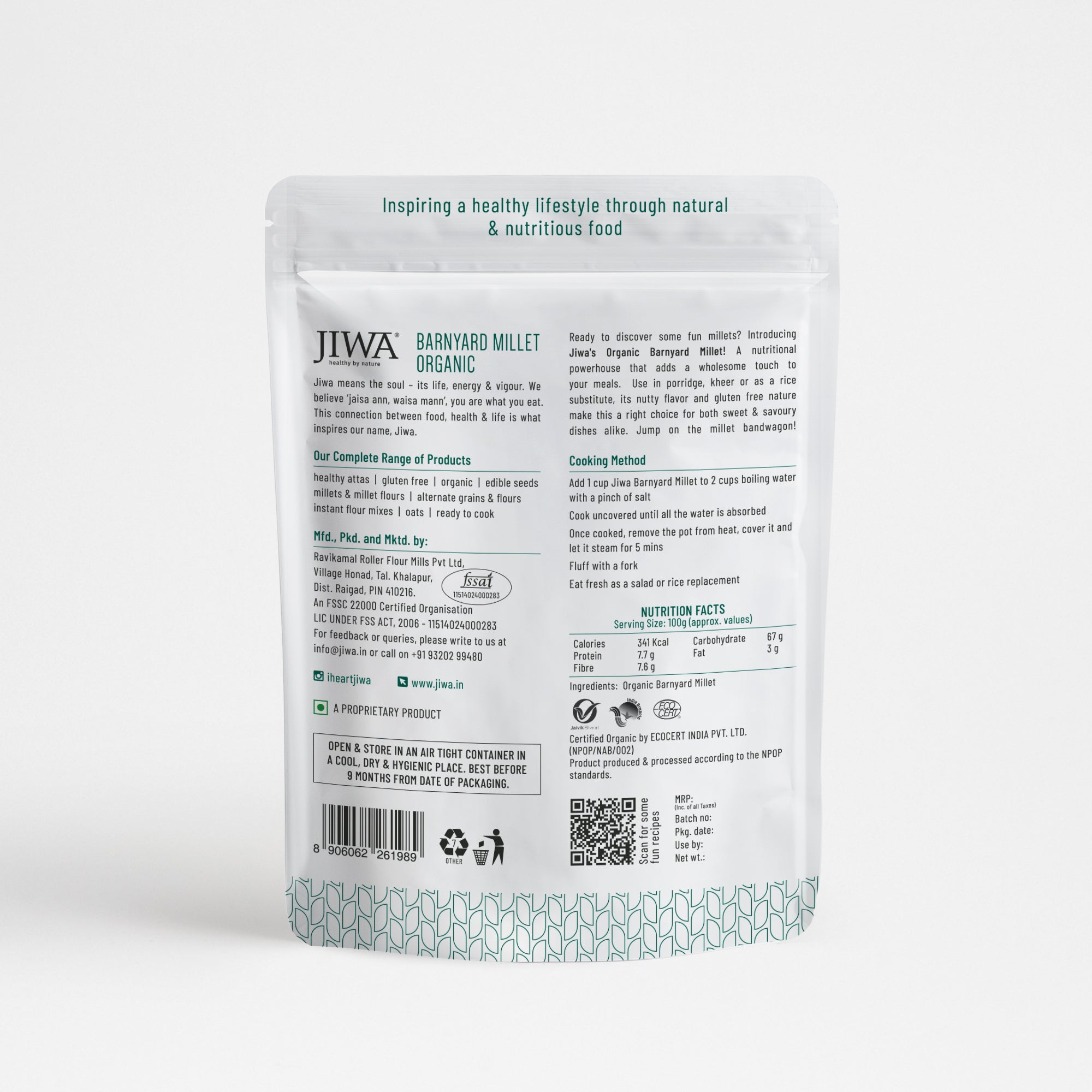 Fun Millets Jiwa Organic Barnyard Millet - 1 kg - Veeha Foods