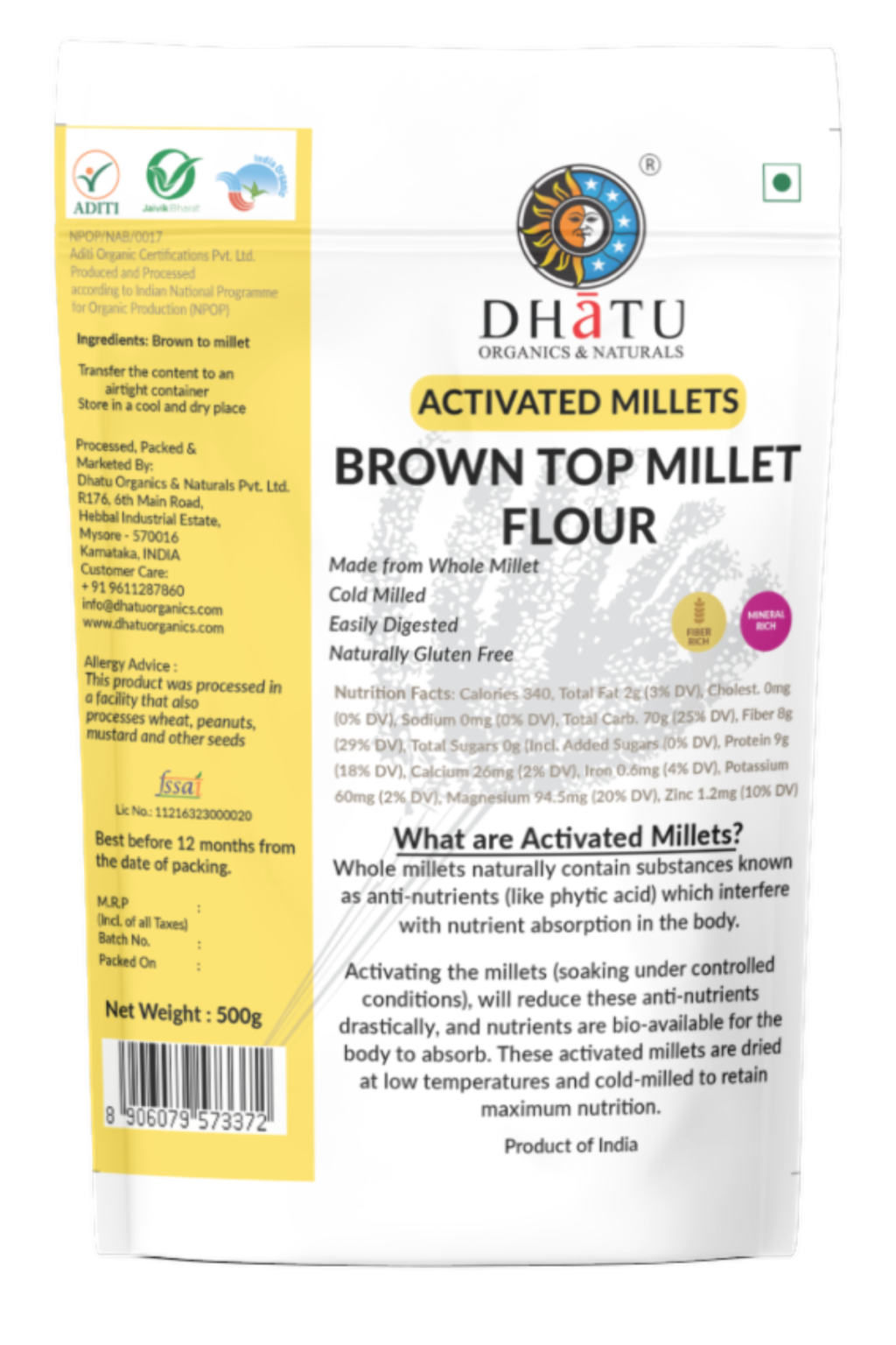 Dhatu Activated Brown Top Millet Flour - 500 gms