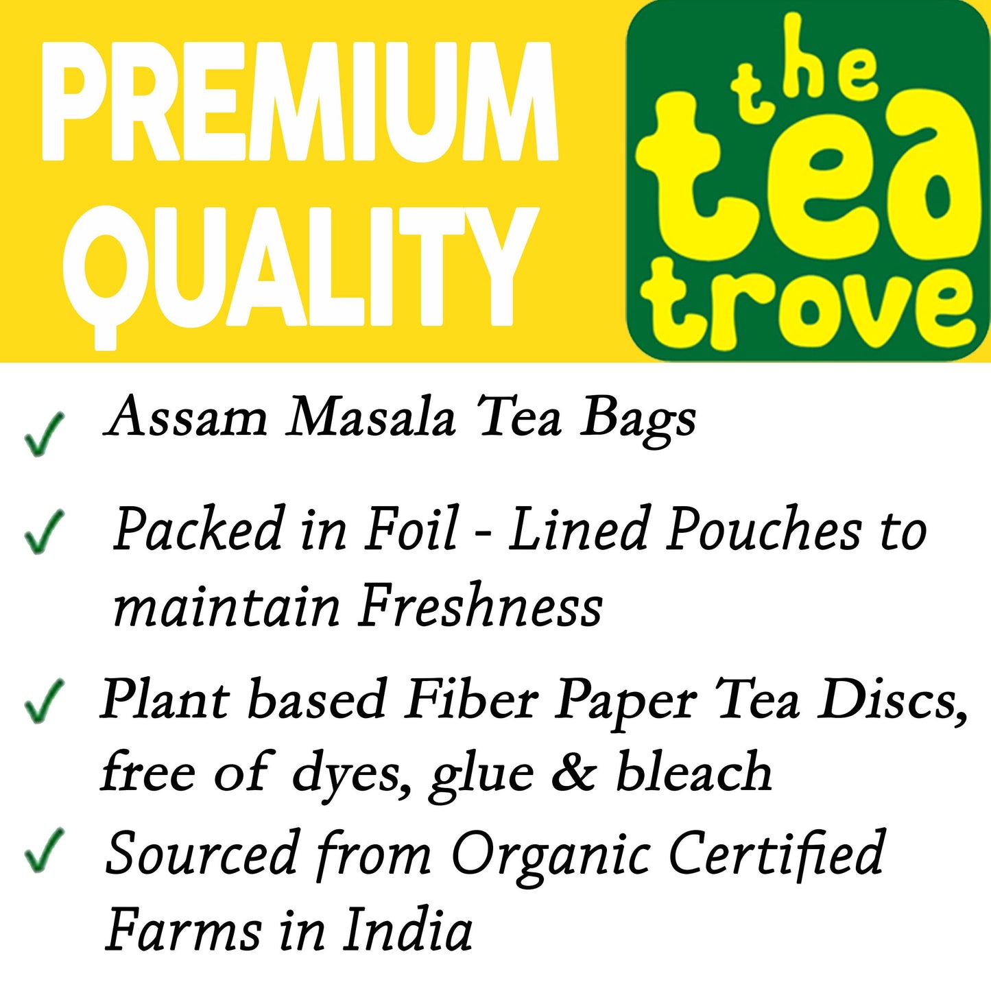 The Tea Trove Assam Masala Tea Bag 50pcs | 100% Organic Spices Cinnamon, Cardamom, Clove and Ginger for rich and flavorful Hot Masala Chai Tea bags