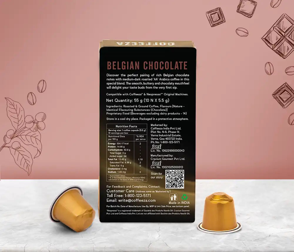 Belgian Chocolate 100% Arabica Flavoured Aluminium Coffee Capsules (Limited Edition)