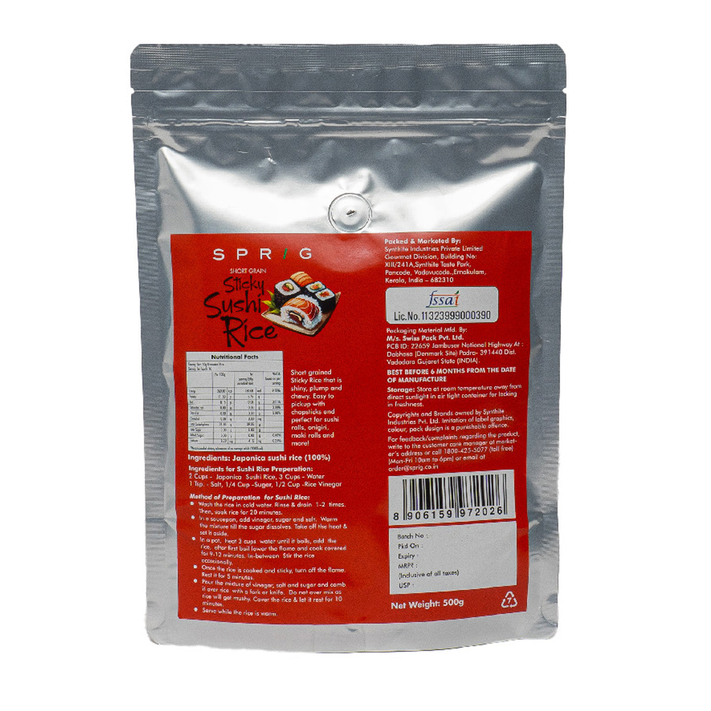 Sticky Sushi Rice (Japonica Rice), 500g