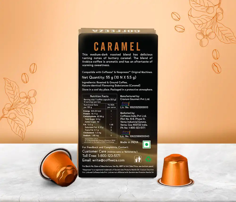 Caramel 100% Arabica Flavoured Aluminium Coffee Capsules