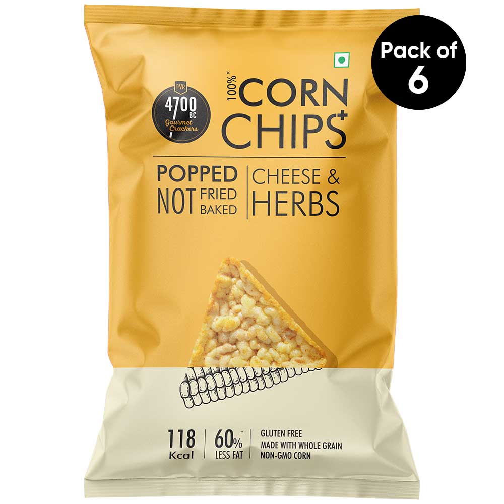 Chips+, Cheese & Herbs, Popped, 100% Corn-Based (Pack of 6, 55g)