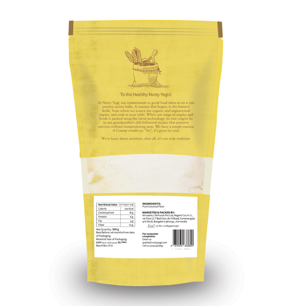 Nutty Yogi Gluten Free Coconut Flour , Atta Grain Free, Delicious, Healthy Alternative, Goodness of Coconut, Good Fat, Low Carb, Keto Friendly -400g