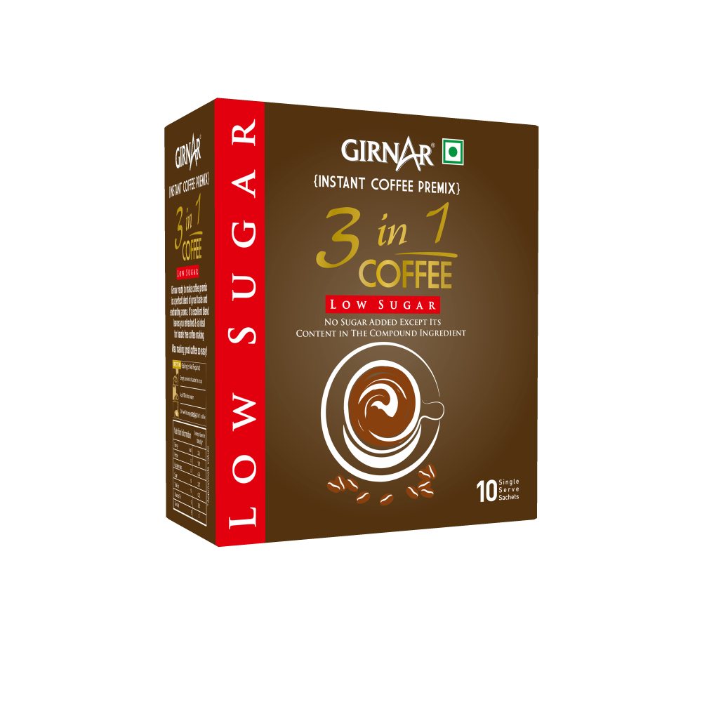 Girnar Instant Coffee 3 In 1 (10 Sachets - Low Sugar)