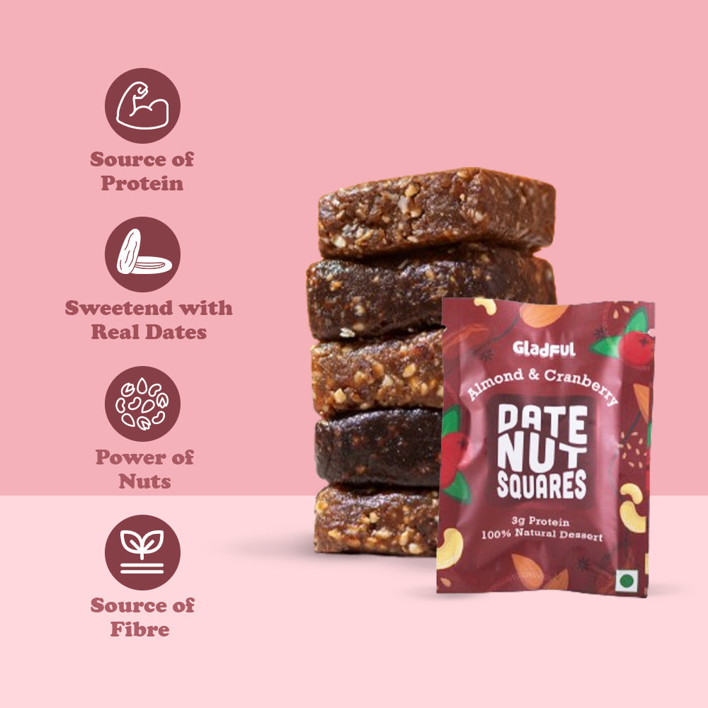 Date Nut Squares - Almond and Cranberry : 8 Bars