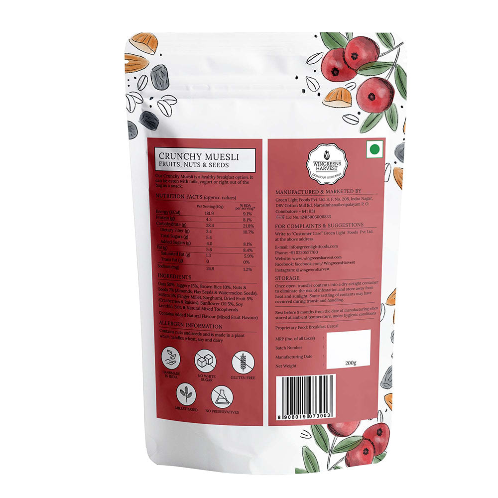 Crunchy Muesli Fruit Nuts and Seeds (200g)