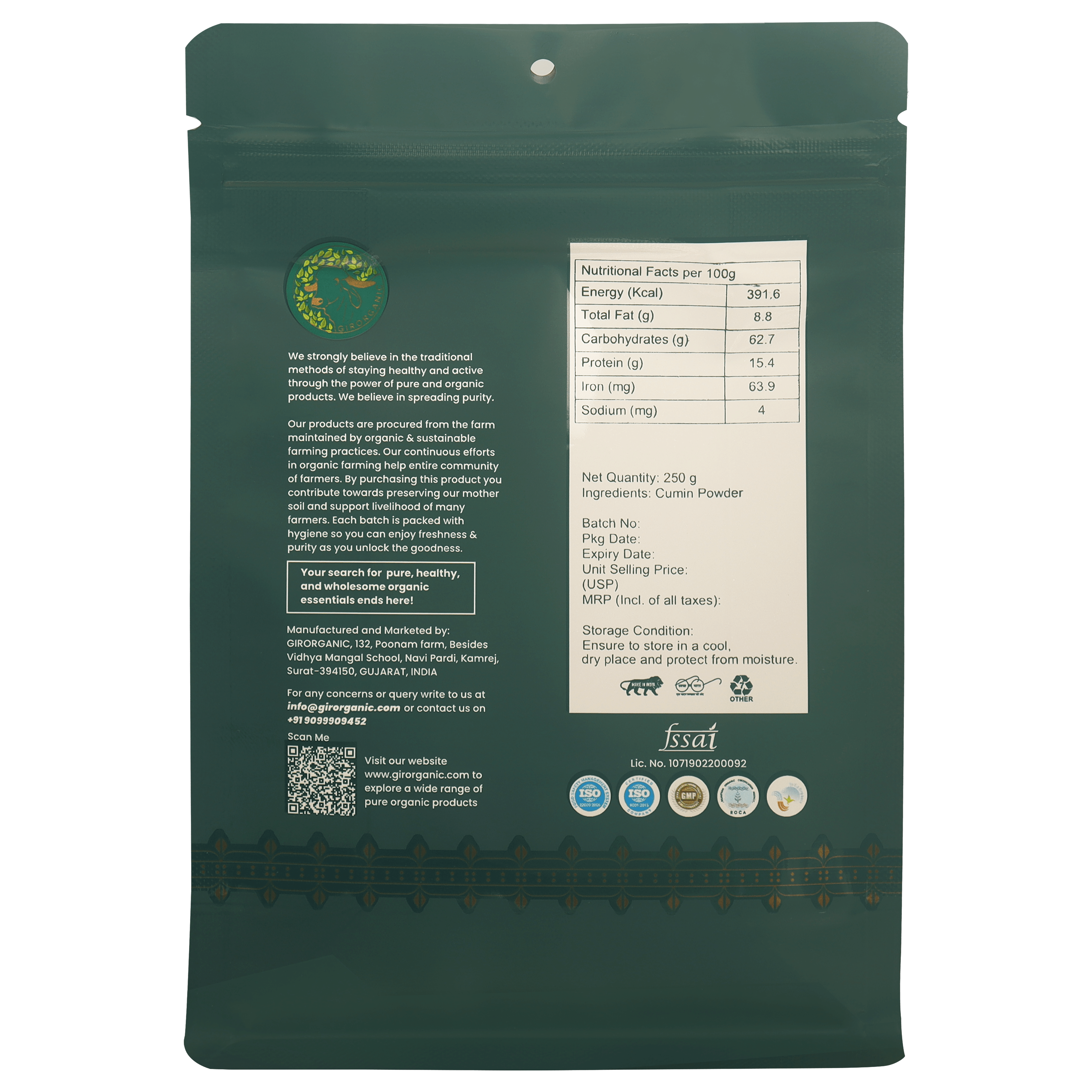 Gir Organic Cumin Powder Stone Ground - Veeha Foods