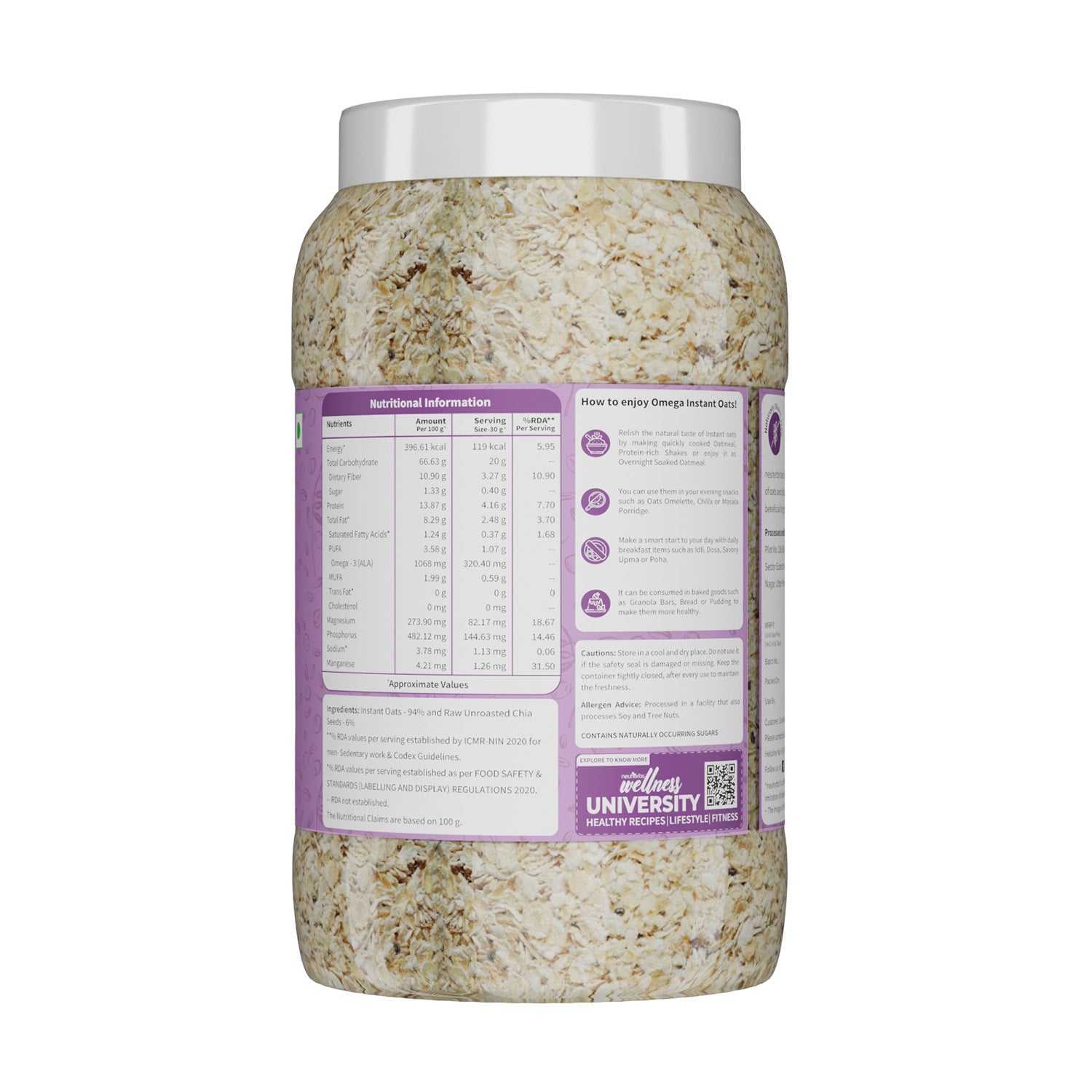 Omega Instant Oats With Chia Seeds for Weight Loss Ready to Eat Cereal, Whole Grain, Breakfast Cereal & Gluten Free