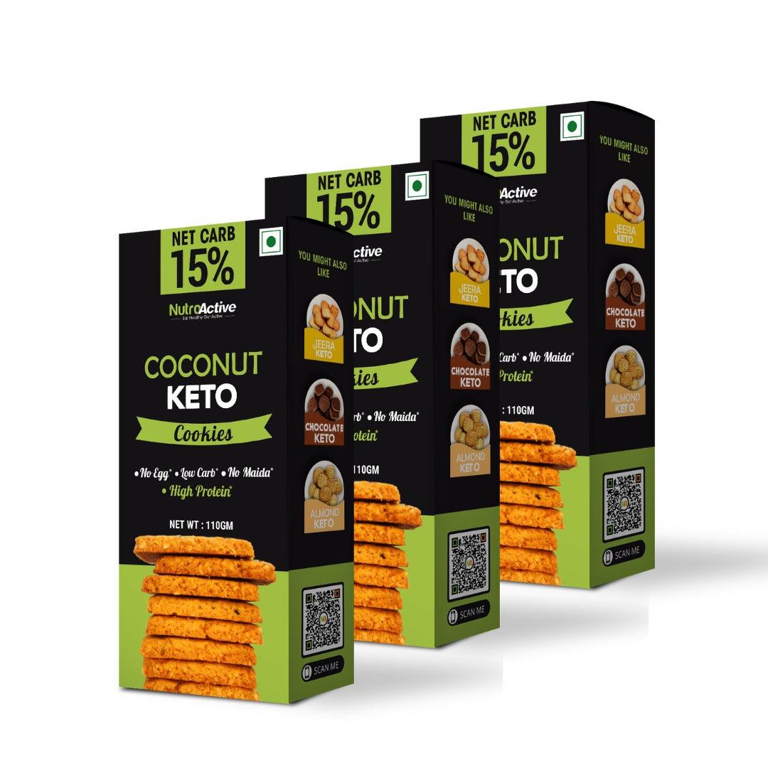 NutroActive Keto Coconut Cookies, 15% Net Carb Zero Sugar, Gluten Free - 110g