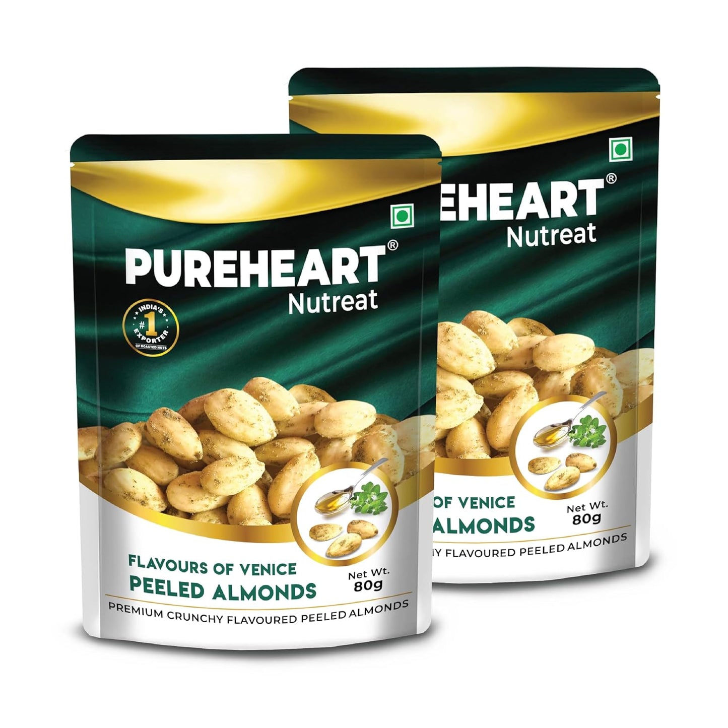 Pureheart Nutreat Crunchy Flavoured Peeled Almonds – Flavours of Venice, Premium California Whole Blanched Almond Nuts, Without Skin Dried Badam