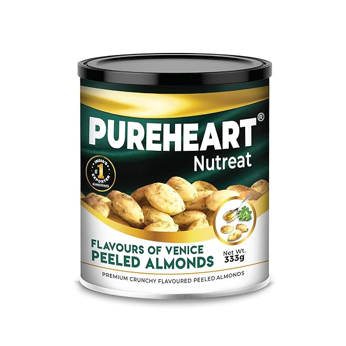 Pureheart Nutreat Crunchy Flavoured Peeled Almonds – Flavours of Venice, Premium California Whole Blanched Almond Nuts, Without Skin Dried Badam