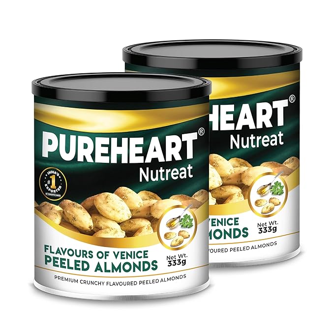 Pureheart Nutreat Crunchy Flavoured Peeled Almonds – Flavours of Venice, Premium California Whole Blanched Almond Nuts, Without Skin Dried Badam