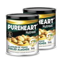 Pureheart Nutreat Crunchy Flavoured Peeled Almonds – Flavours of Venice, Premium California Whole Blanched Almond Nuts, Without Skin Dried Badam