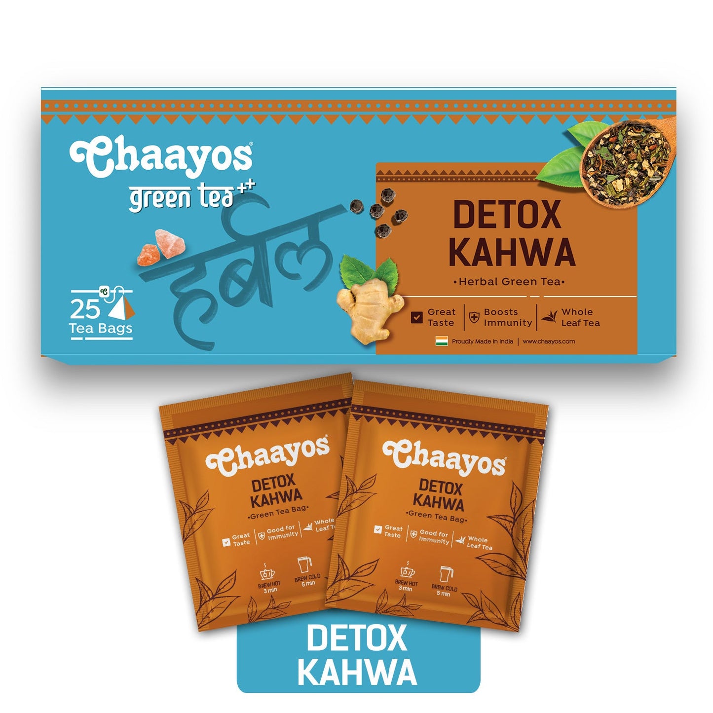 Chaayos Detox Green Tea - Desi Kahwa | Green Tea Bags | Desi Kahwa Green Tea | Green Tea for Digestion