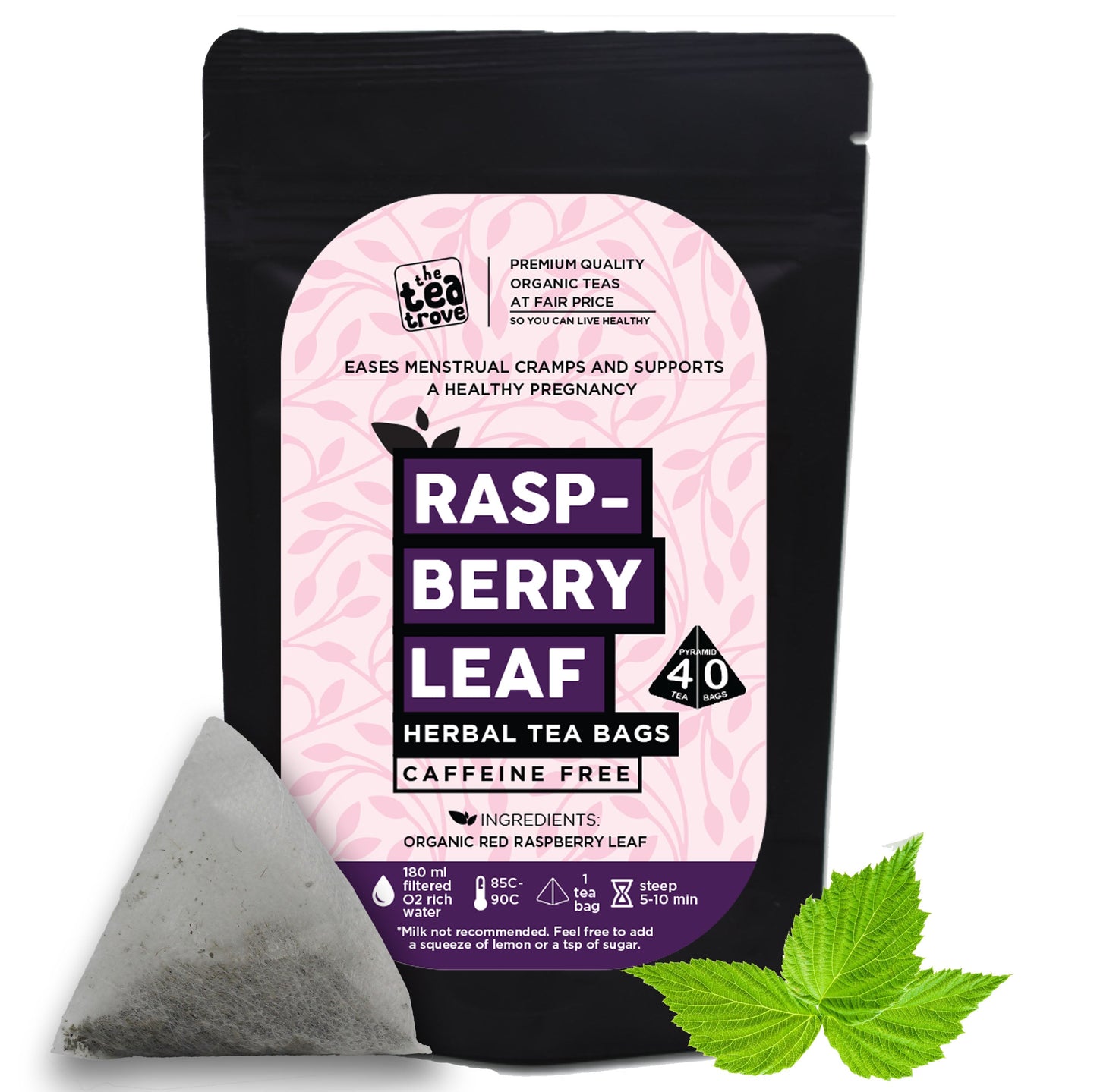 FVTB Organic Red Raspberry Leaf Tea Bags - 40 Pyramid Raspberry leaf tea Bag in Resealable pouch - Caffeine Free Red Raspberry Tea for pregnancy and to Supports the Female System