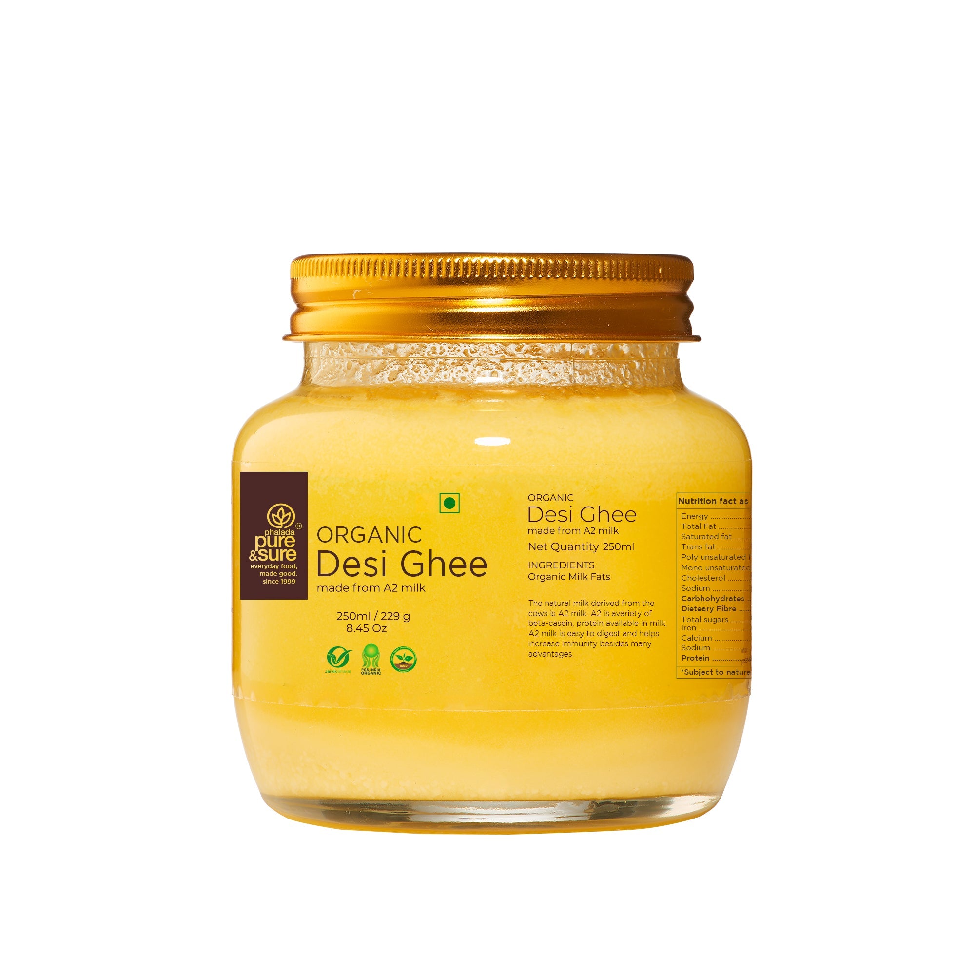 Pure & Sure Organic Desi Ghee - 250 ml - Veeha Foods