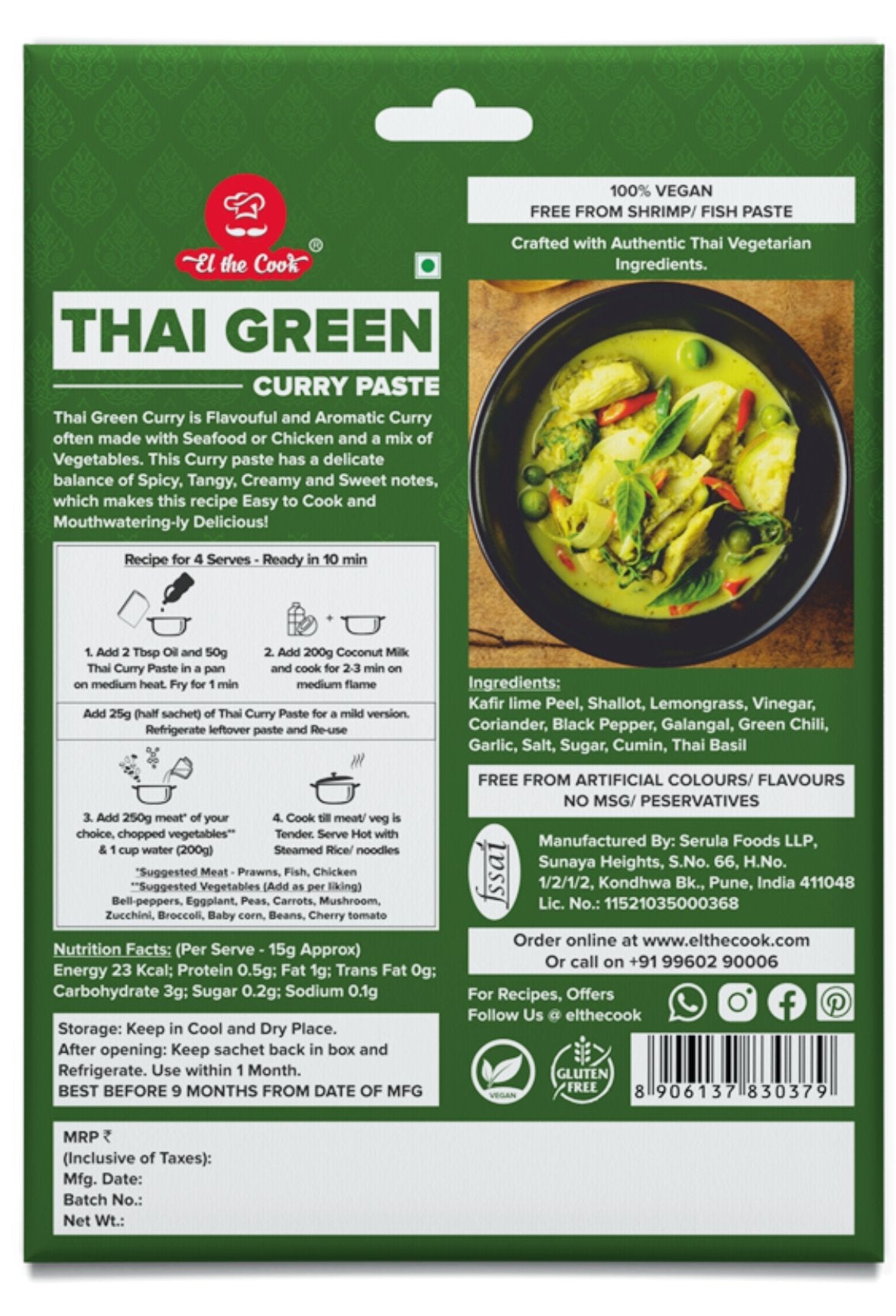 El The Cook Thai Green Curry Paste - 50 gms (Pack of 2) - Veeha Foods