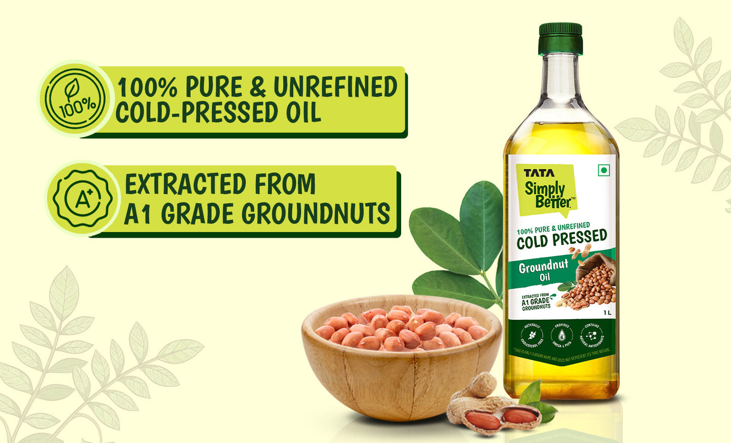 TATA SIMPLY BETTER GROUND NUT OIL 1L 100% PURE and UNREFINED COLD PRESSED OIL