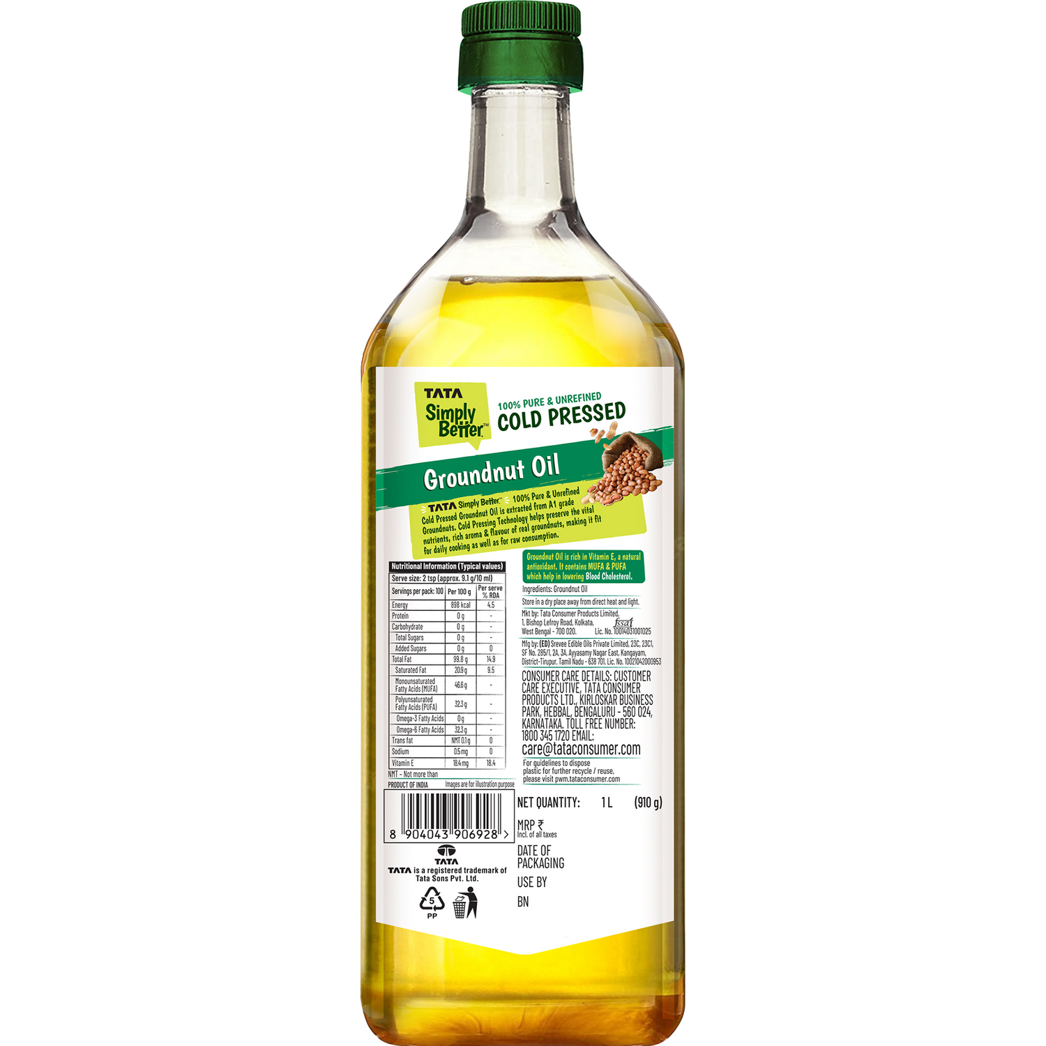 TATA SIMPLY BETTER GROUND NUT OIL 1L 100% PURE and UNREFINED COLD PRESSED OIL