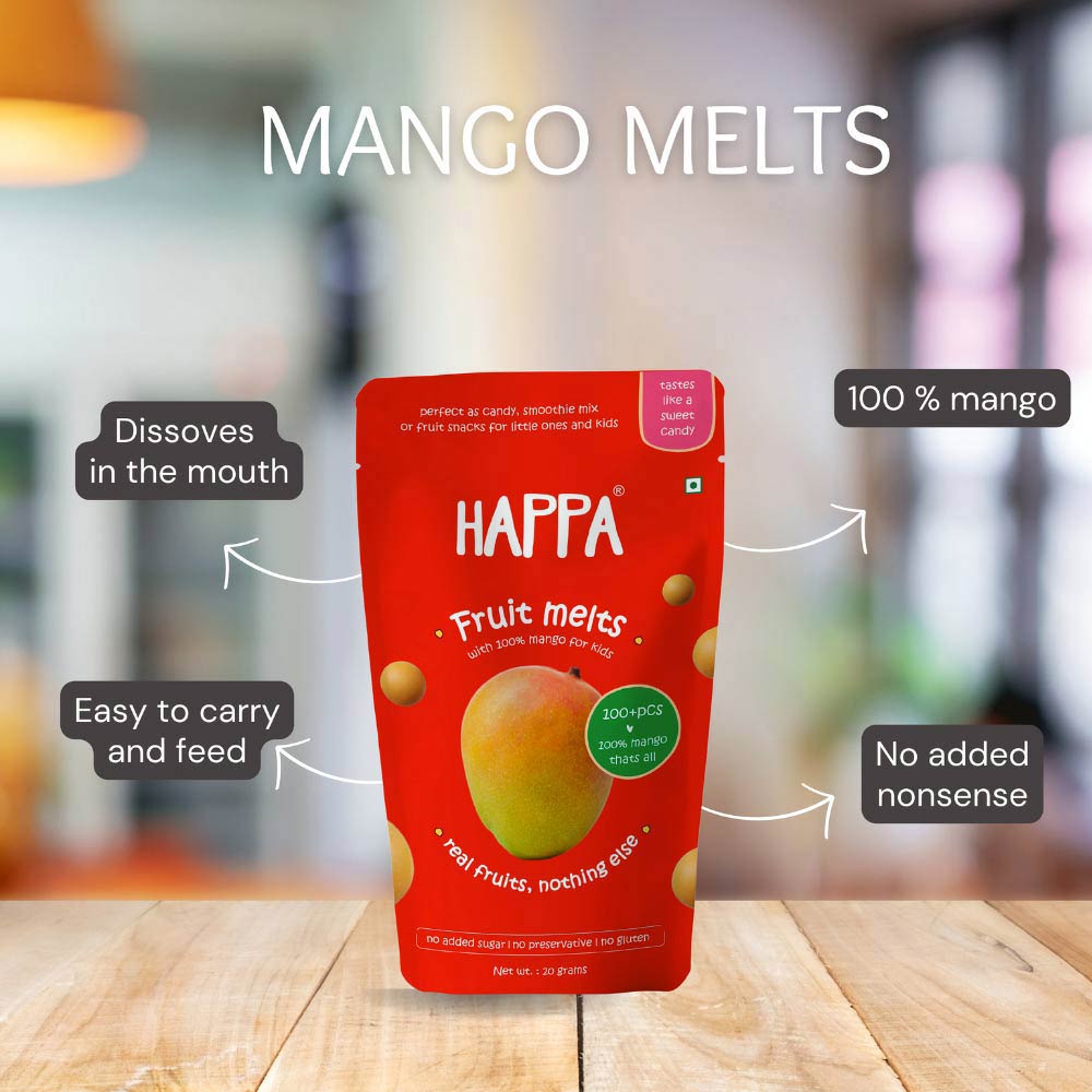 Happa Mango Melts for little ones, made with 100% Mango & nothing else. No added flavour or Sugar!