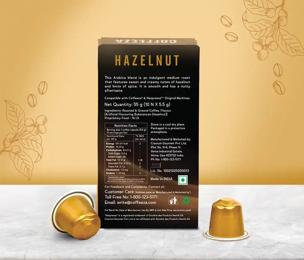 Hazelnut  100% Arabica Flavoured Aluminium Coffee Capsules