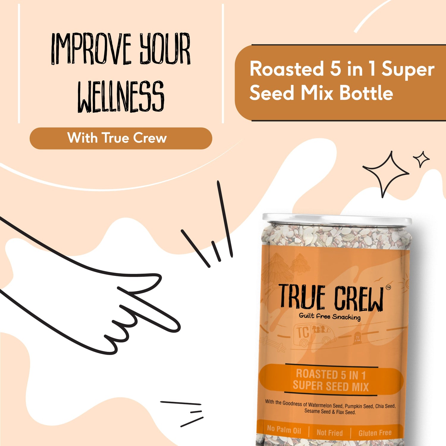 TRUE CREW Roasted 5 in 1 Super Seed Mix Bottle 200 g