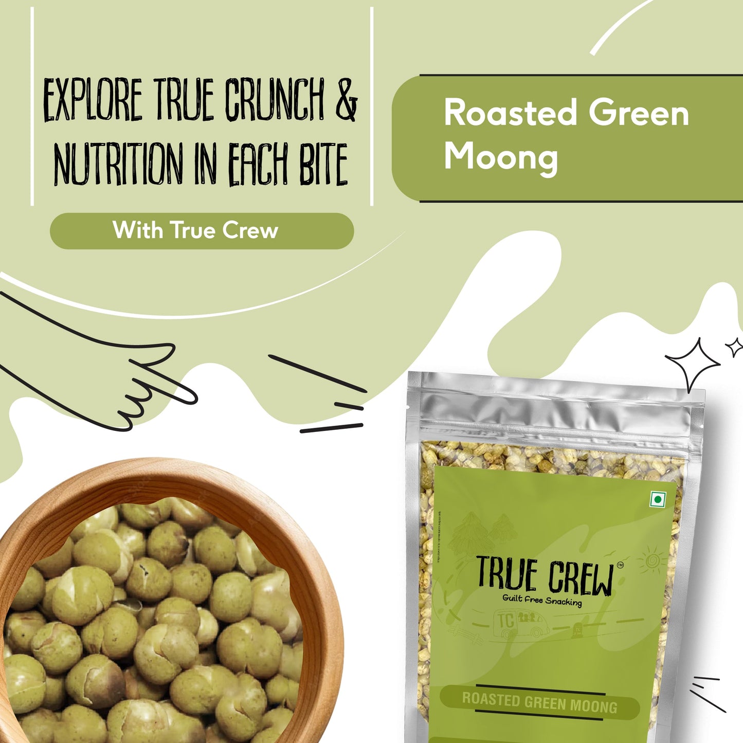 TRUE CREW Roasted Green Moong Pouch 150 g