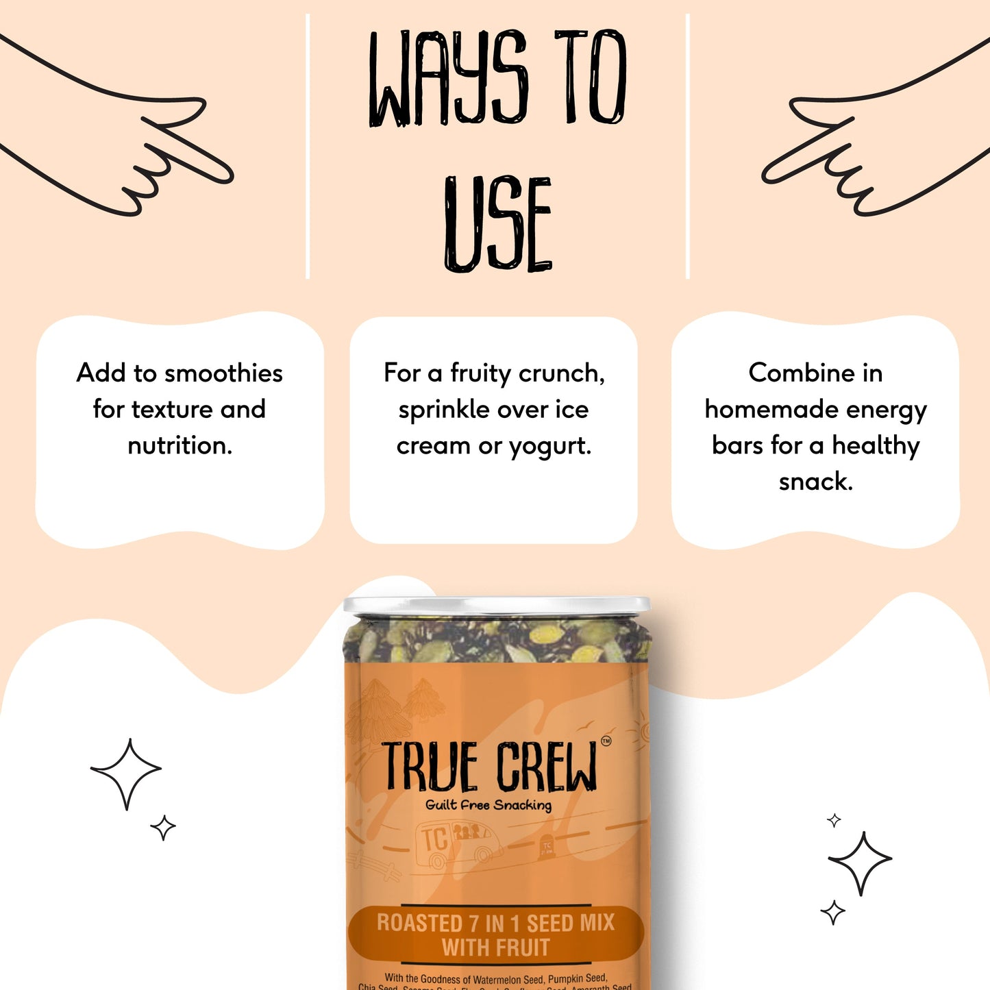 TRUE CREW Roasted  7 in 1 Seed Mix With Fruit Bottle 200 g