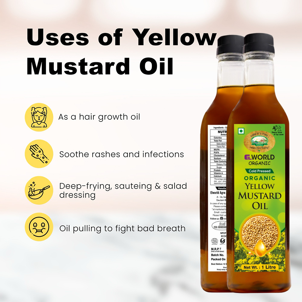 Elworld Agro & Organic Food Products Yellow Mustard Oil 1 ltr