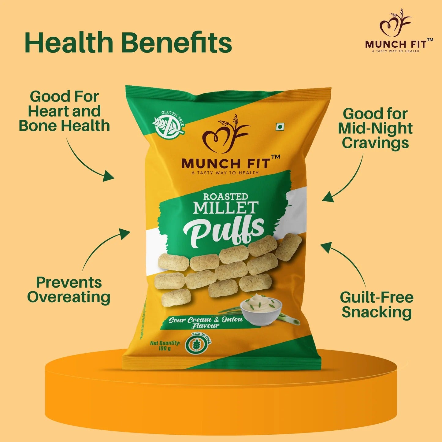Munch Puffs Munch Fit Roasted Millet Puffs – Sour Cream & Onion Flavour - Veeha Foods