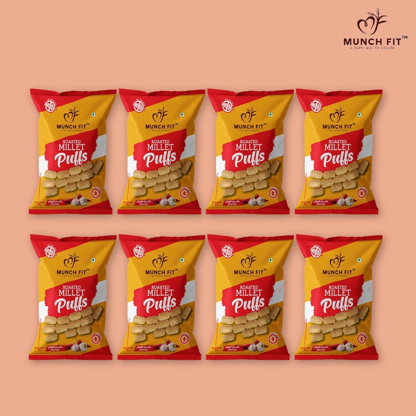 Munch Fit Roasted Millet Puffs – Chilli Garlic Flavour, Multipack ...