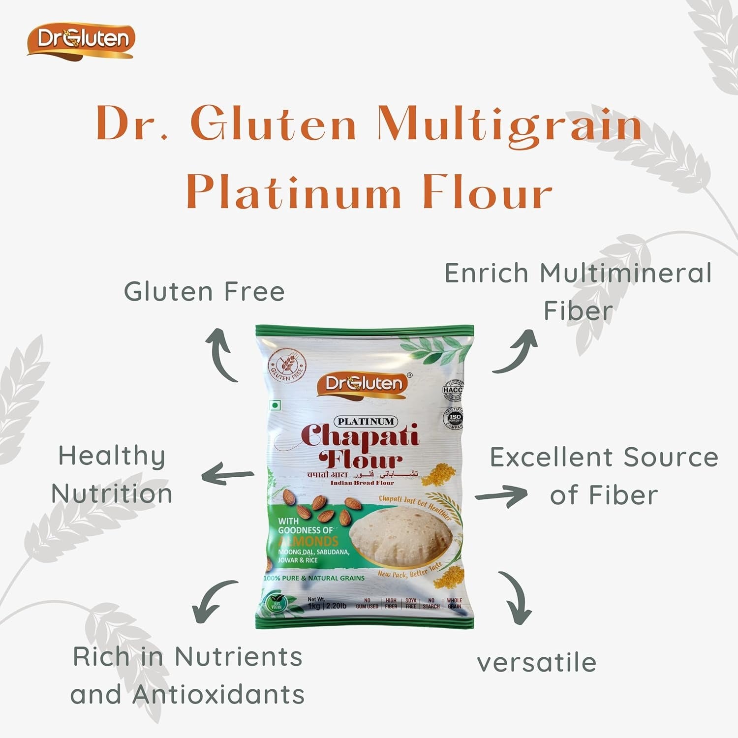 Dr. Gluten Multigrain Platinum Chapati Flour with Millets & Brown Rice ...