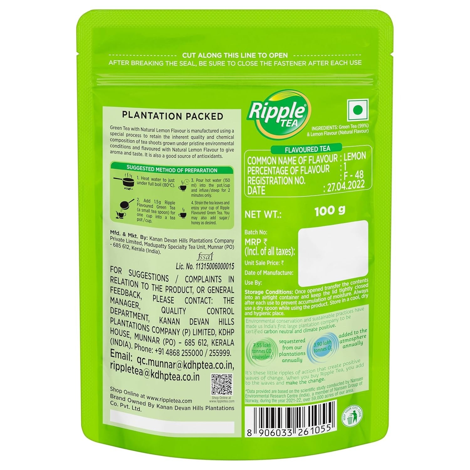 Ripple Green Tea with Natural Jasmine - 100gm - Veeha Foods