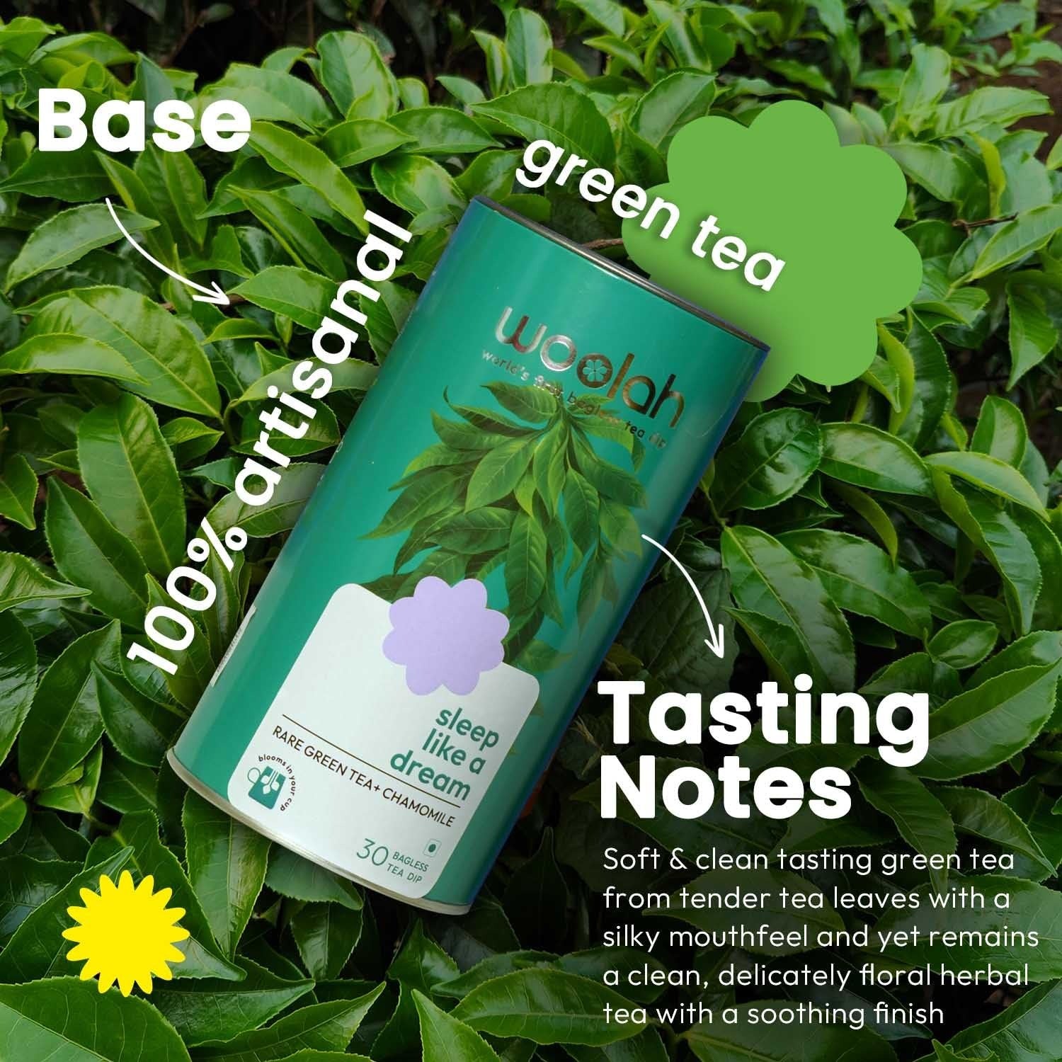 Woolah Artisanal Rare Assam Green Tea With Chamomile Bagless Tea Dip ...