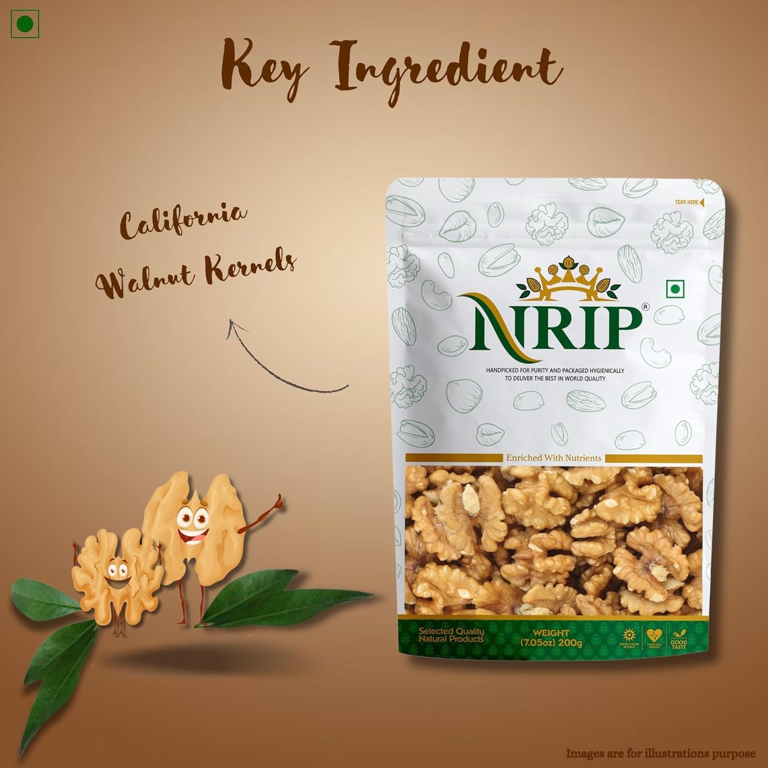 Nrip Deluxe Clean And Pure Walnuts - 200 gms - Veeha Foods