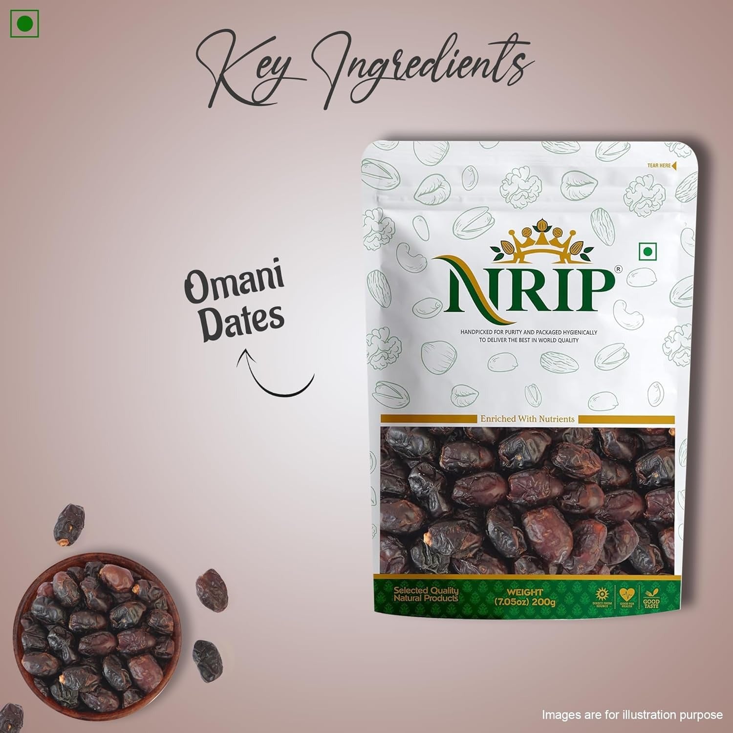Nrip Dried Premium International Omani Dates - 200 gms - Veeha Foods