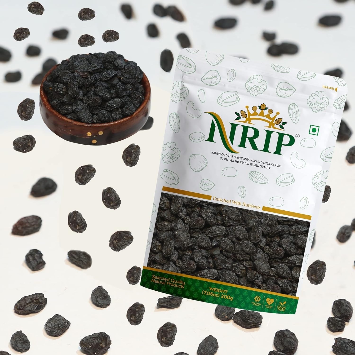 Nrip Premium Pure Afghani Black Raisins Seedless - 200 gms - Veeha Foods