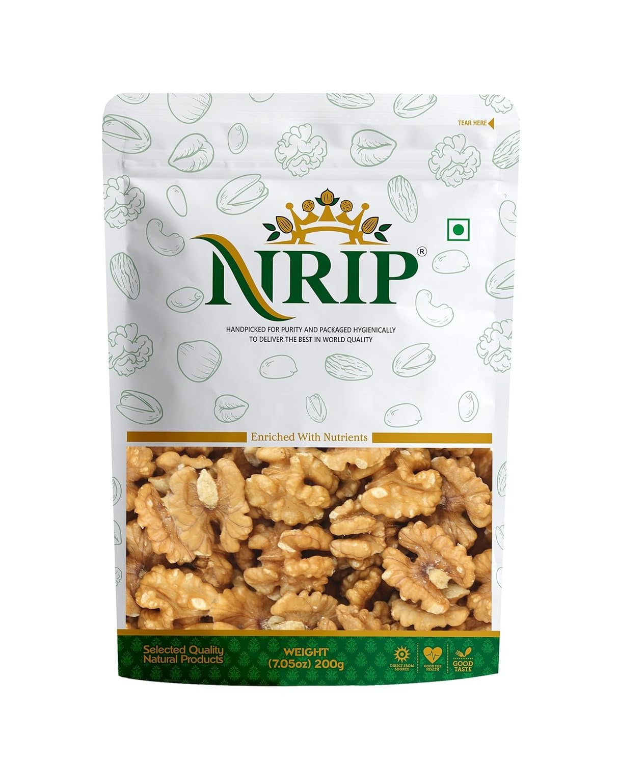 Nrip Deluxe Clean And Pure Walnuts - 200 gms - Veeha Foods