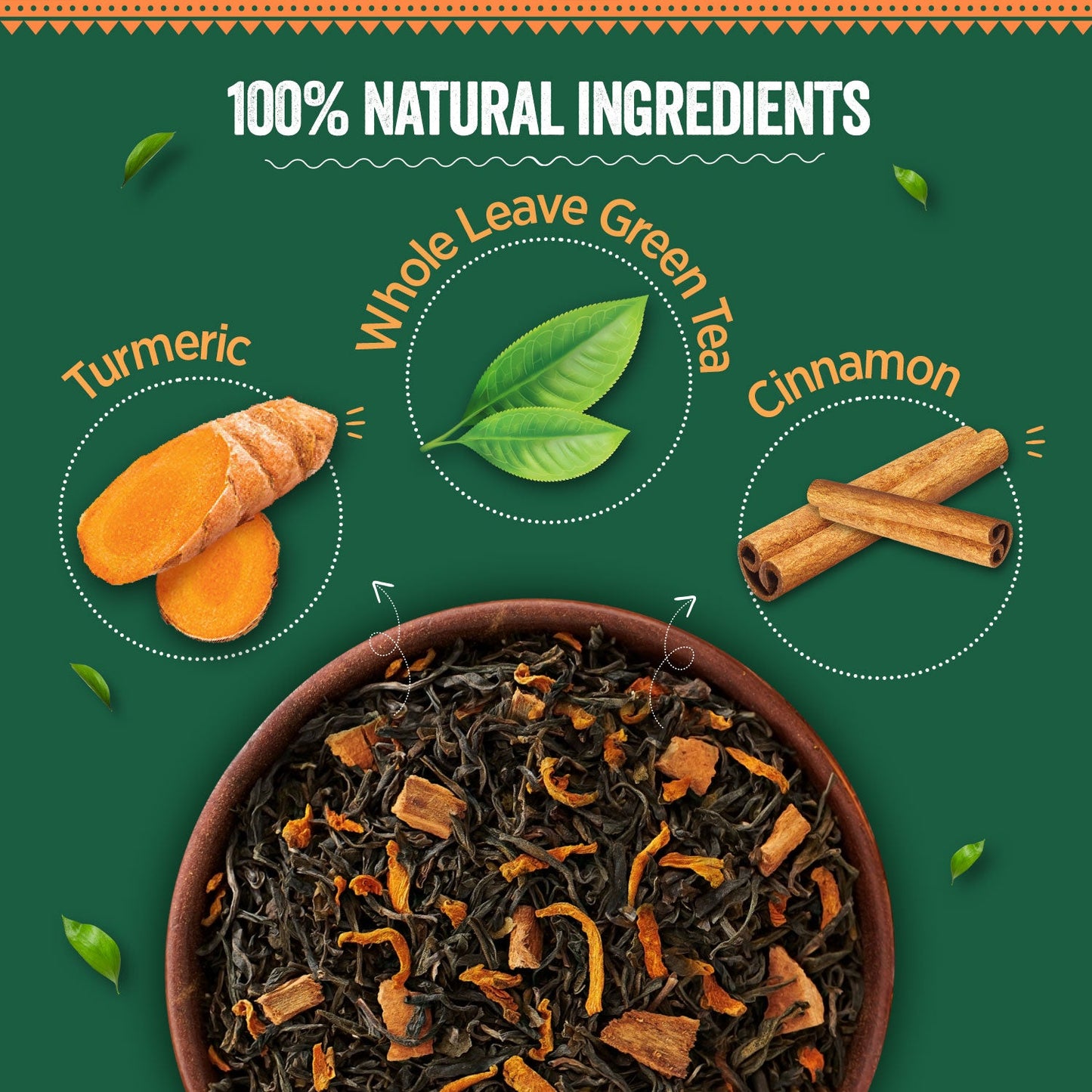 Chaayos Turmeric Cinnamon Green Tea | Turmeric Cinnamon Tea | Whole Leaf Loose Tea | Immunity Boosting - 100g [50 Cups]