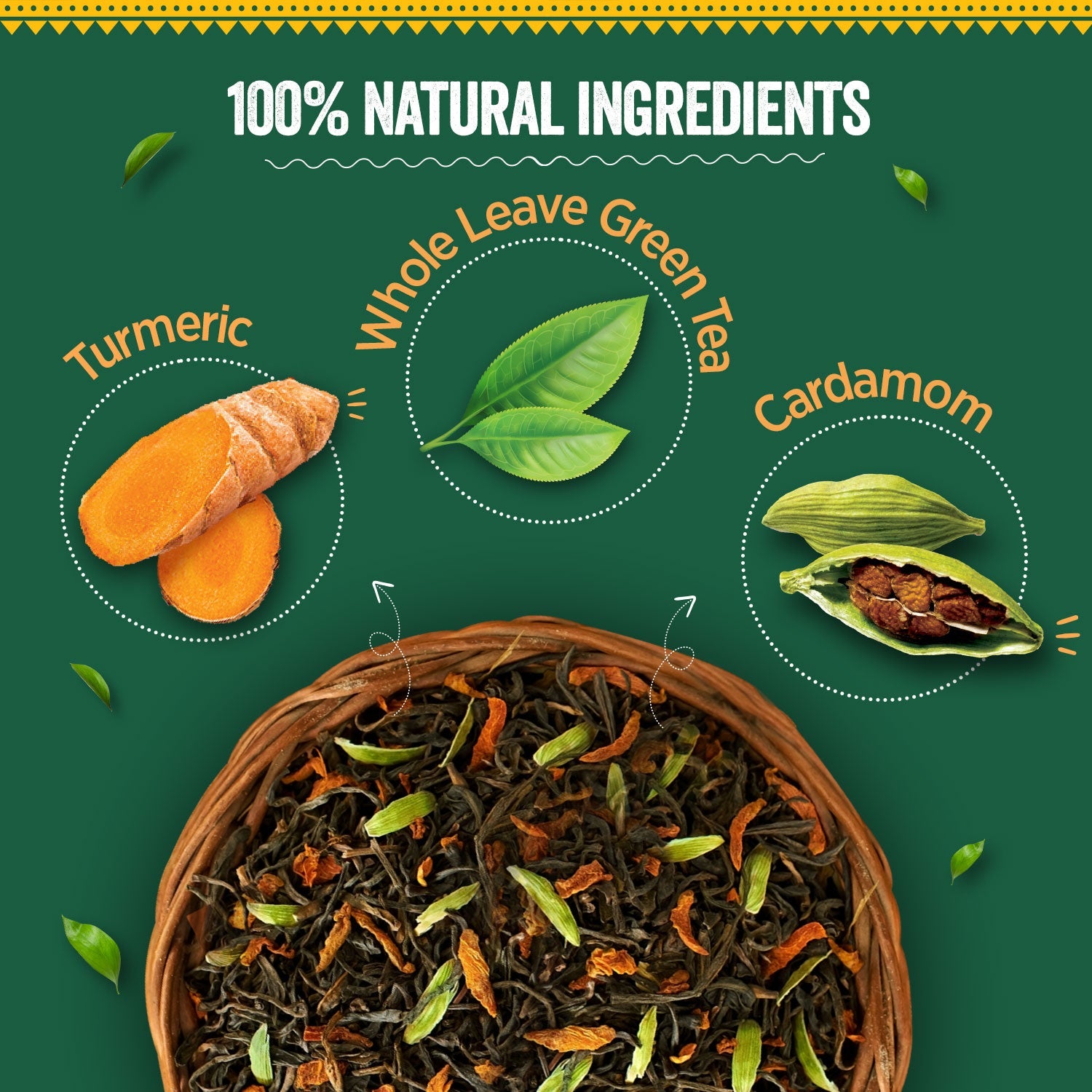 Chaayos Turmeric Cardamom Green Tea | Whole Leaf Loose Tea | Immunity Boosting - 100g [50 Cups]